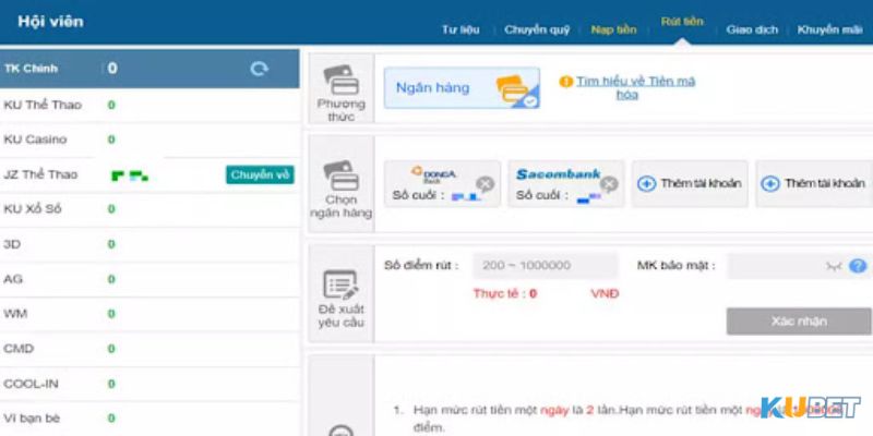 Hướng dẫn các bước rút tiền Kubet chi tiết